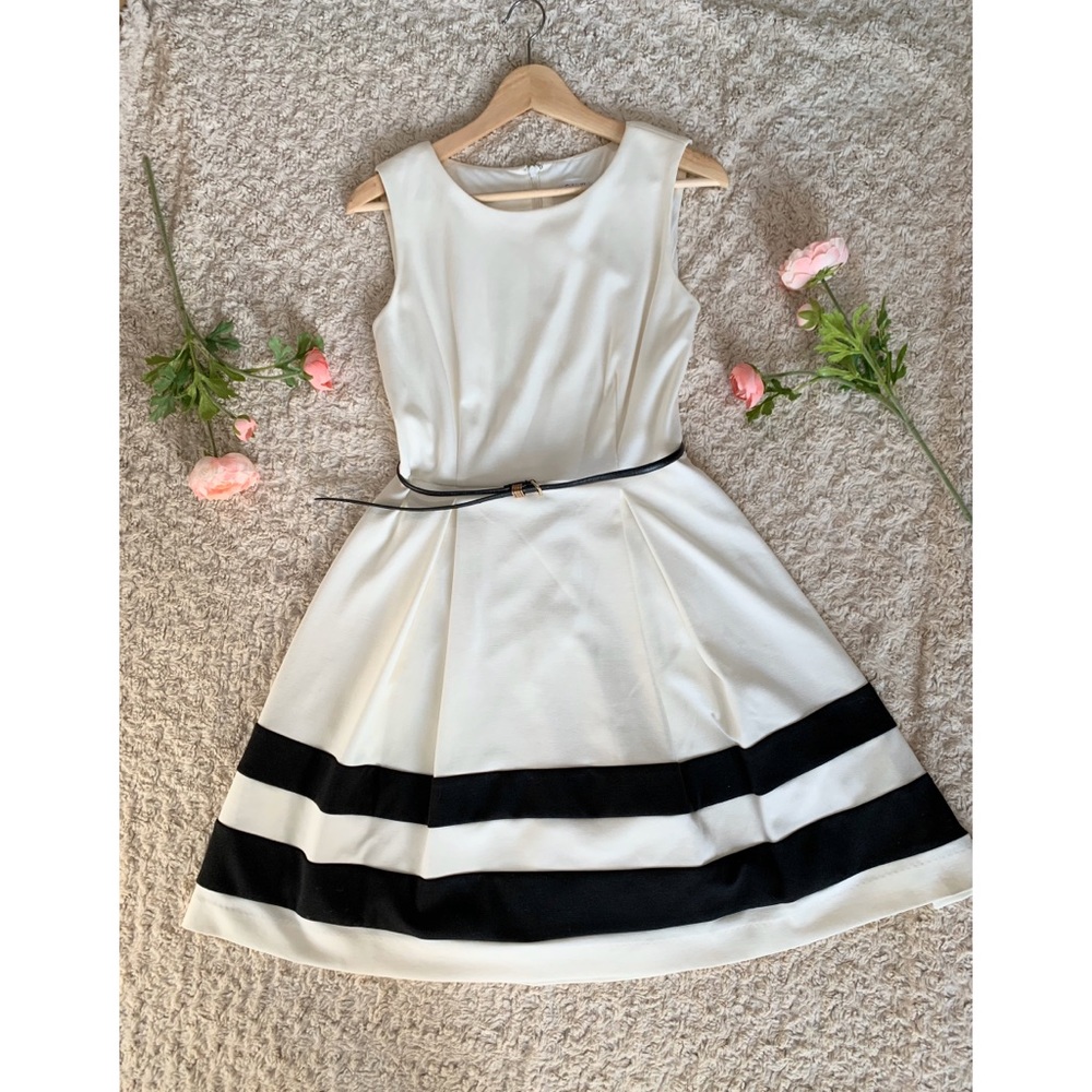 Calvin Klein Fit-and-Flare Dress w Belted Waist